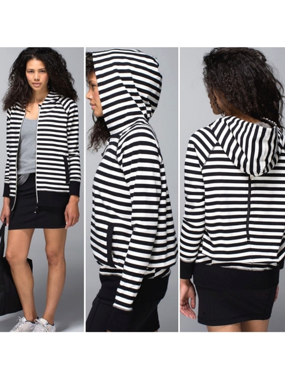 Lululemon Striped Zip Hoodie Jacket Back Zip Vent Sz 6 Rollin With My Omies